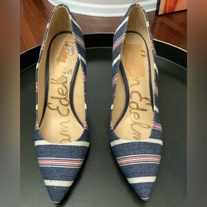 Sam Edelman’s “Hazel” Women's 8.5 Navy Striped Heel